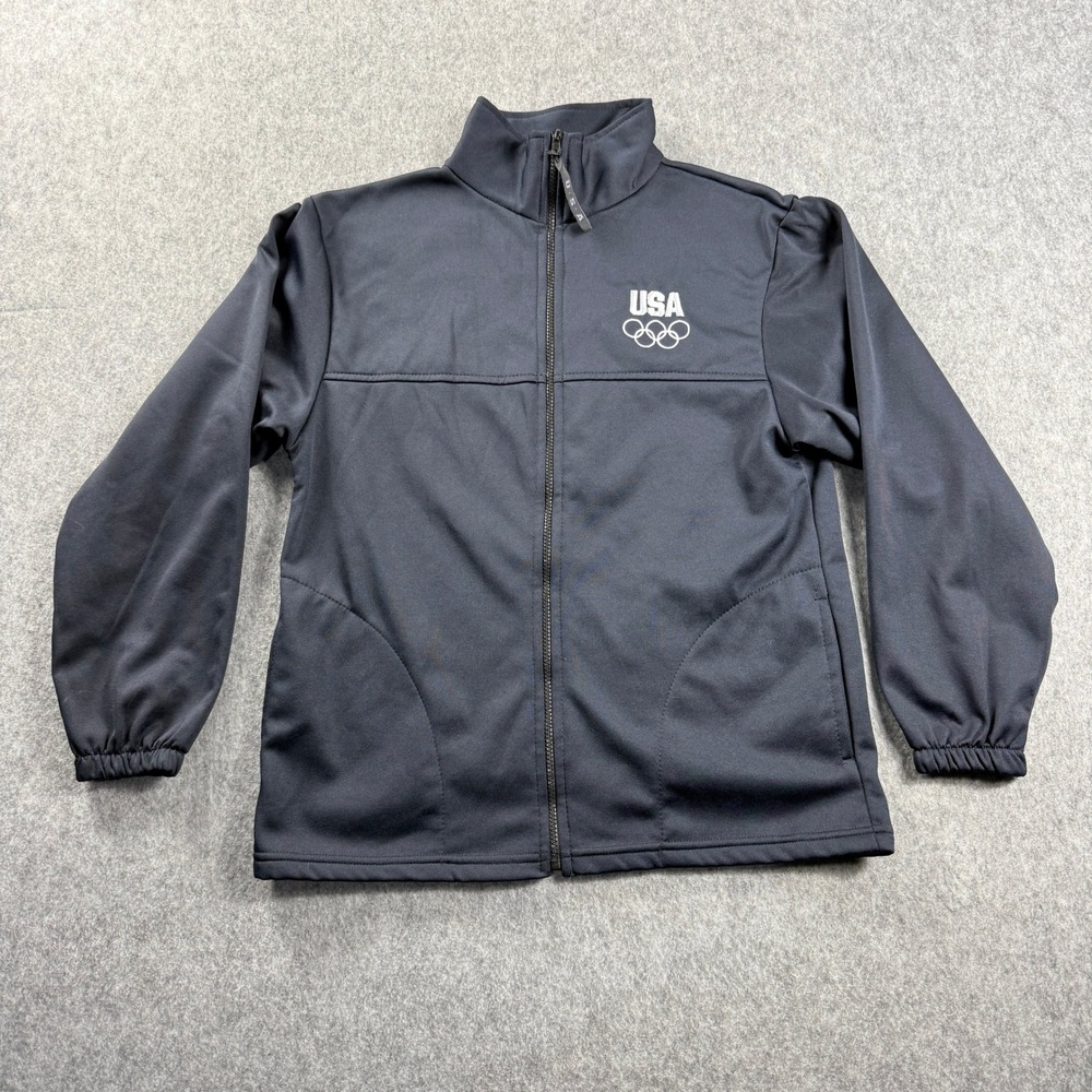USA Olympic Committee Track Jacket Mens Medium Navy Blue Full Zip Mock Neck Logo